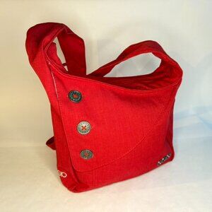 OGIO Red Satchel Bag with Three Grey Button Design